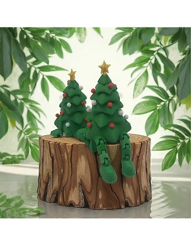Christmas Tree Man Figurine - Multi-Color Printed Decor with Movable Joints