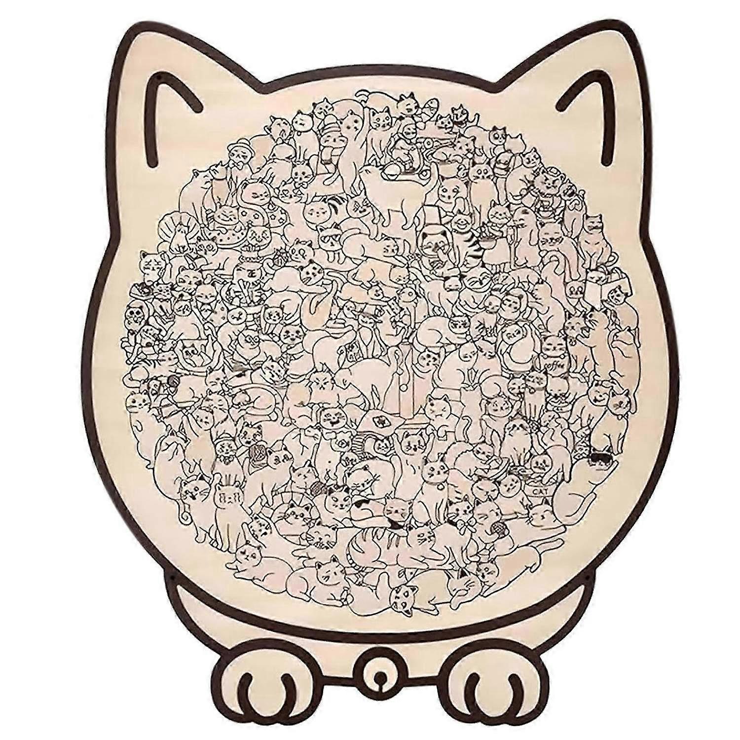 Puzzle in legno a forma di gatto color Morandi, simpatico puzzle in legno a forma di gatto con cornice, unico