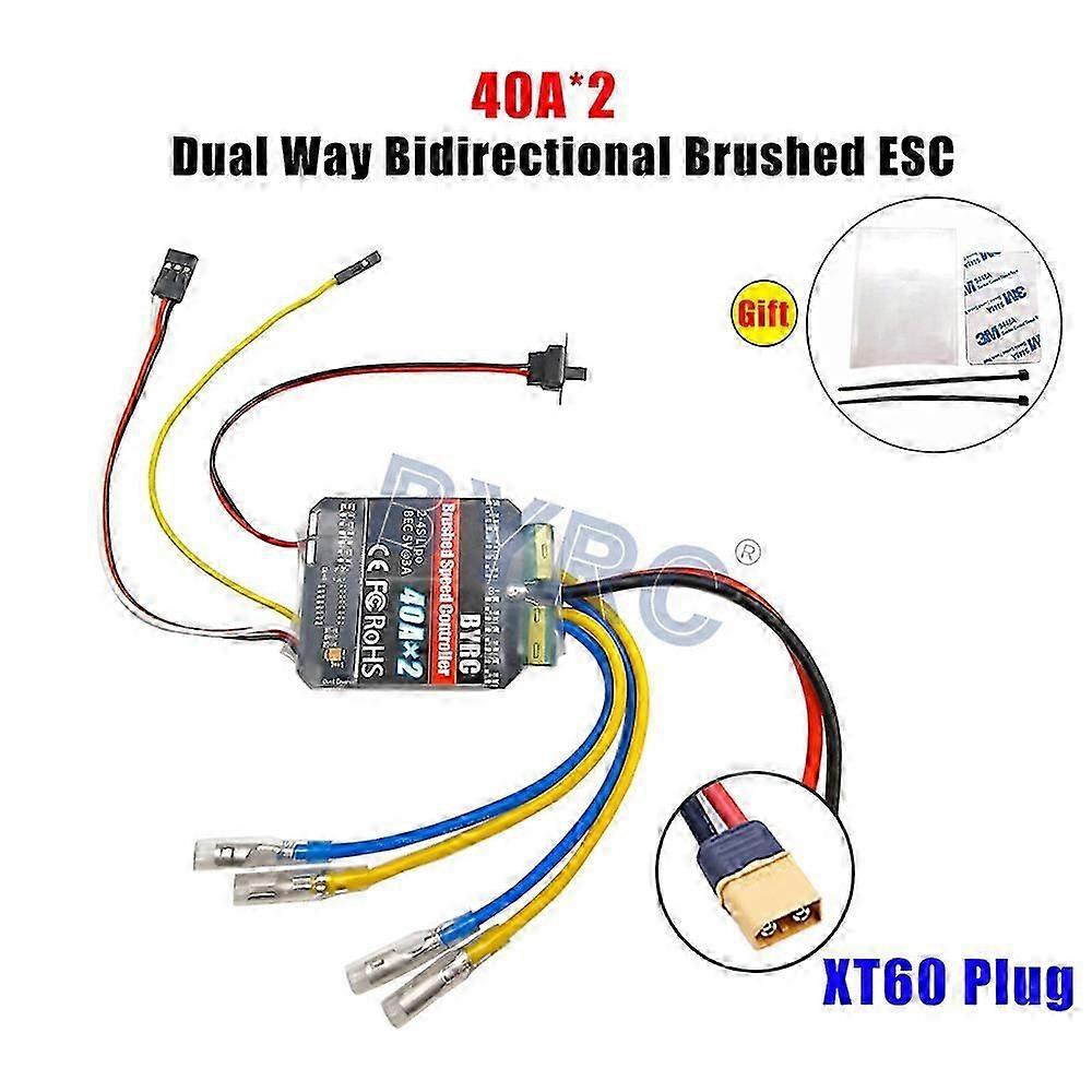 1PC Dual Way Bidirectional Brushed Electric Speed Controller 40A x 2 Mixed Control ESC 6-15V for RC Tank/Speed Difference Boat
