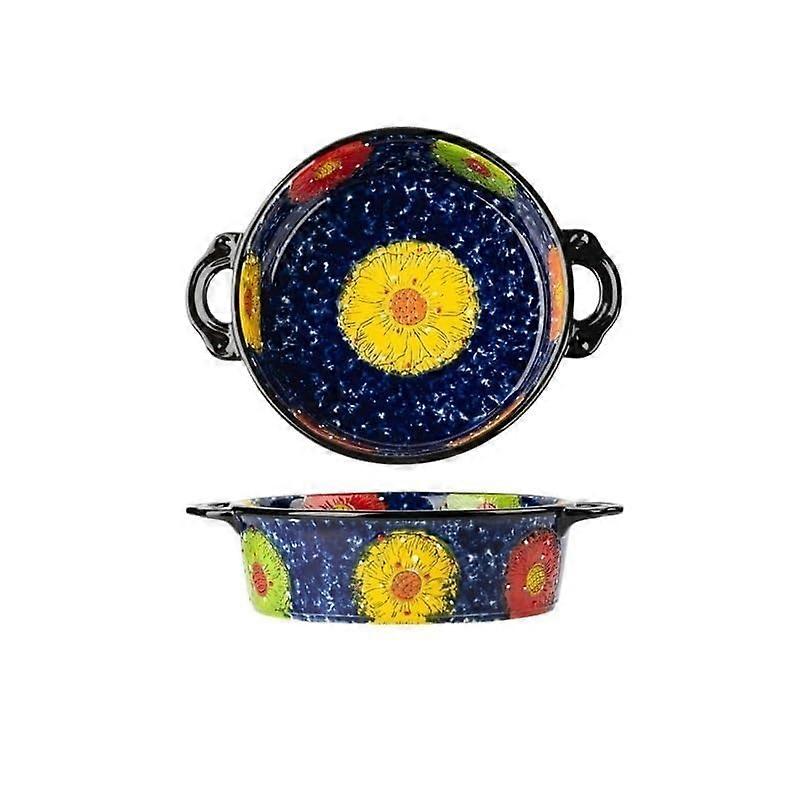 Ceramic Baking Dish 950ml Capacity, Round Casserole, Double Ear Handles, Vintage Oven Bakeware