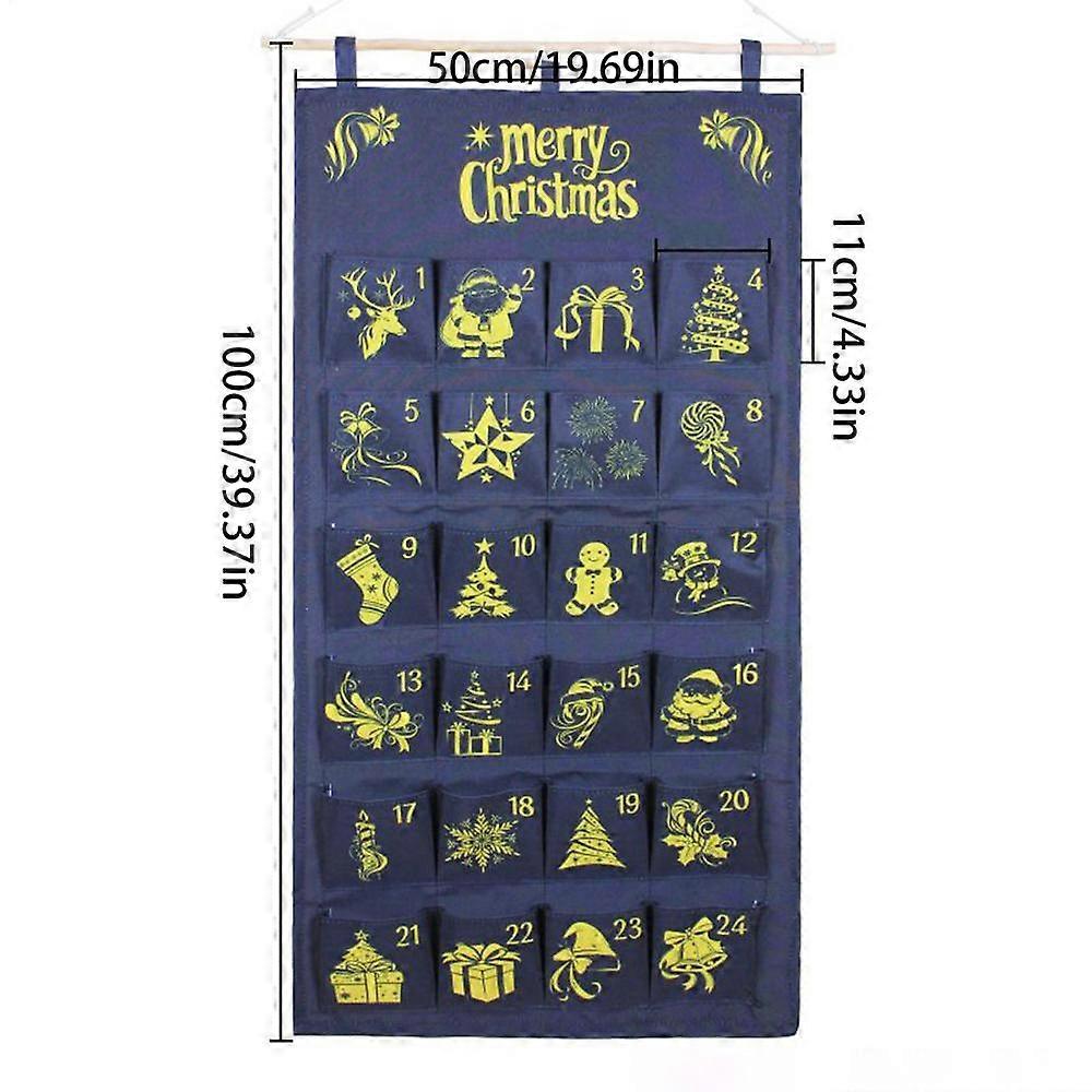 Hangable Fabric Advent Calendar with 24 Pockets - 24 Day Christmas Countdown Bag for Candy Chocolate, for Bedroom, Nursery Decor