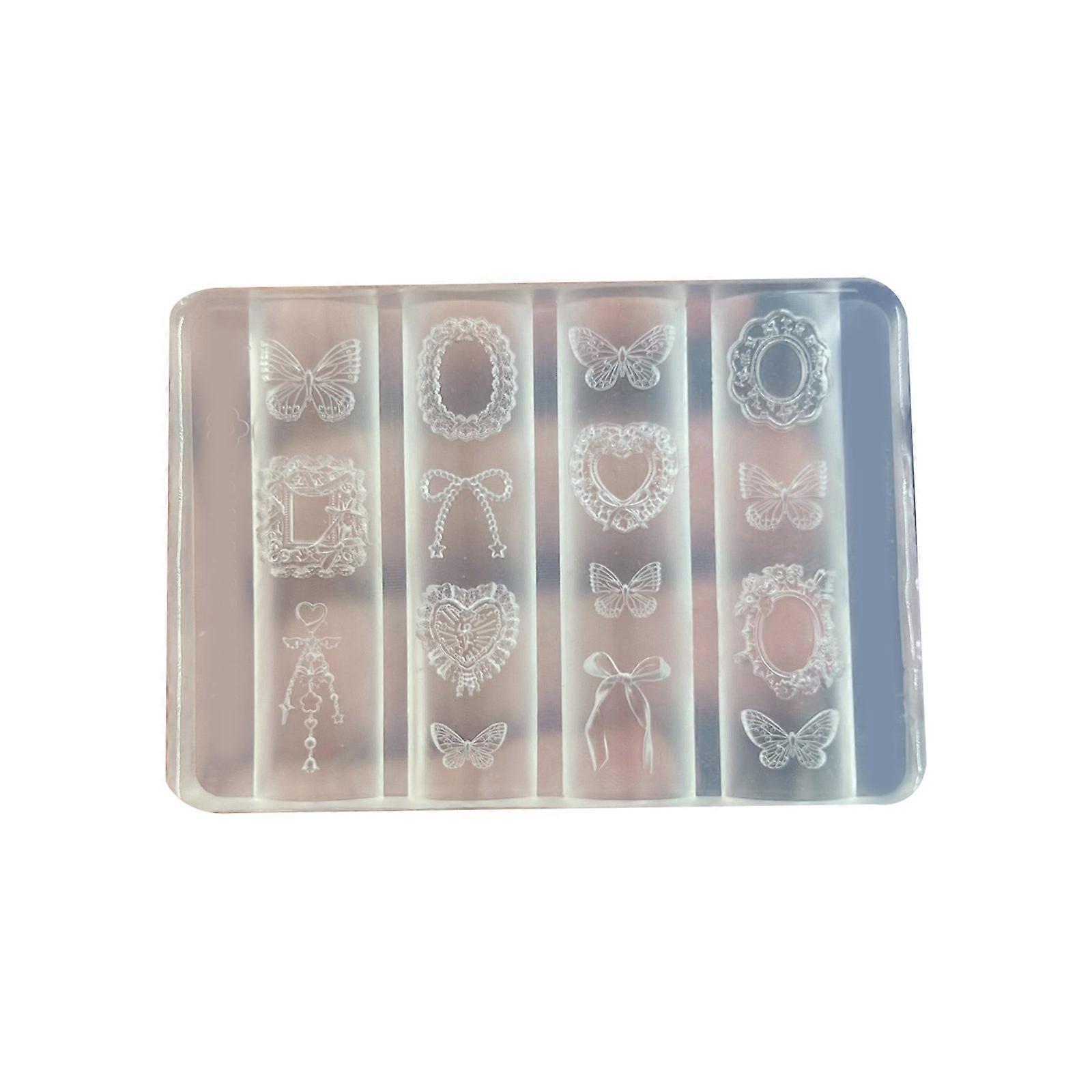 DIY 3D Embossed Silicone Mold For Nail Decoration Crafting Frame Bowknot Butterfly Patterns Multi Purpose Template Multicolor