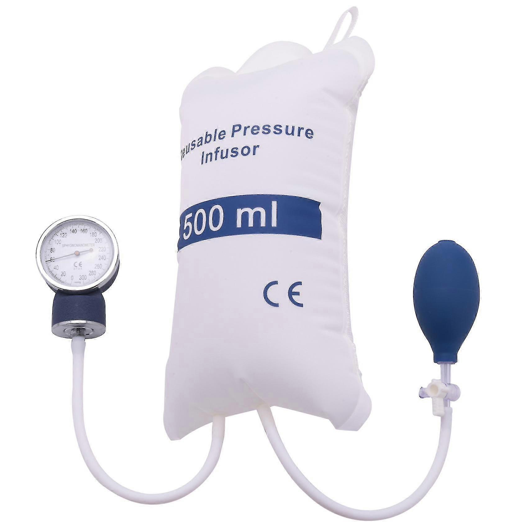 Poche de pression de pompe à perfusion 500ml avec jauge et poche de perfusion à pression réutilisable à bille de pompe à main