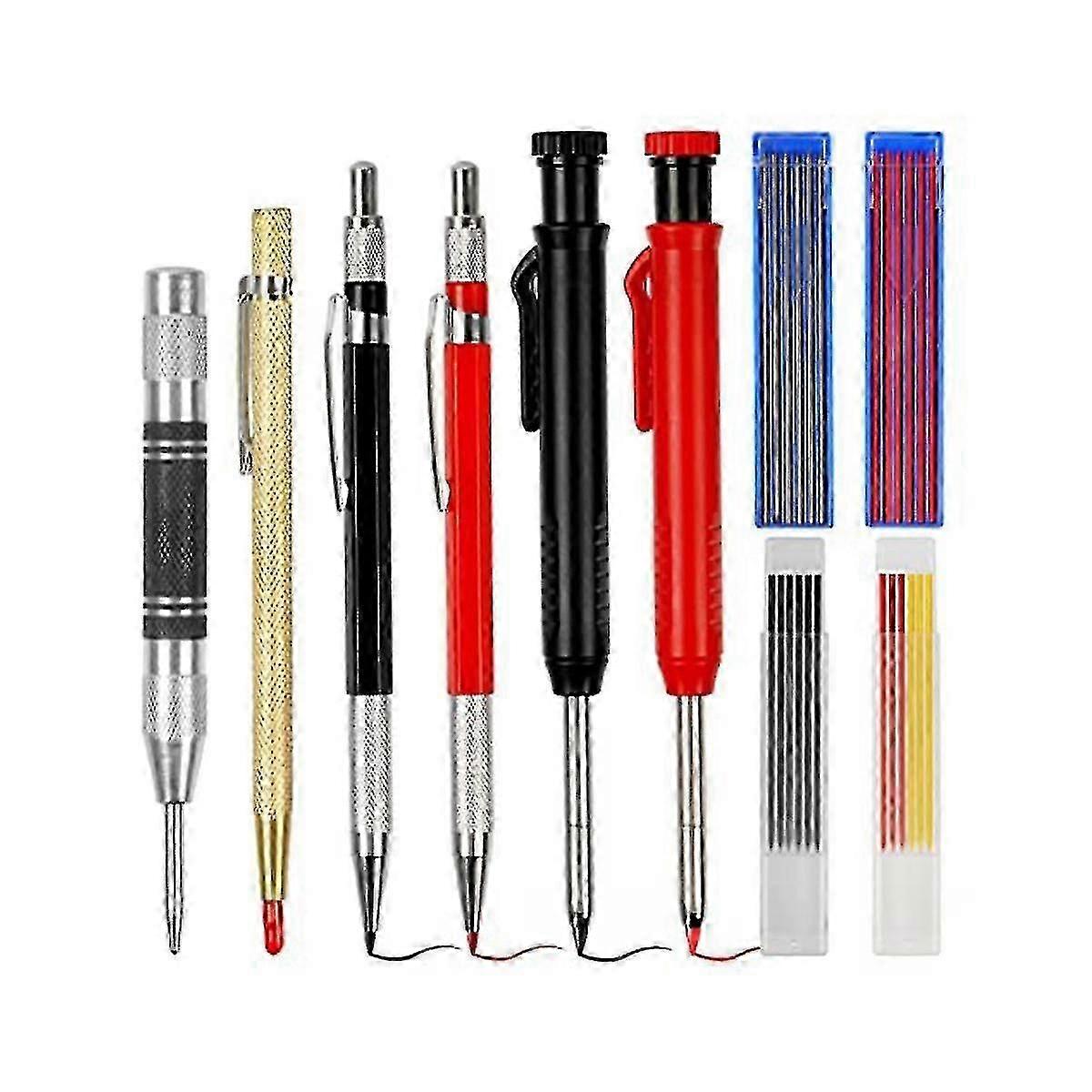 10 Pack Carpenter Pencil With Sharpener, Mechanical Carpenter Pencils Set With 36 Refills, Deep Hol