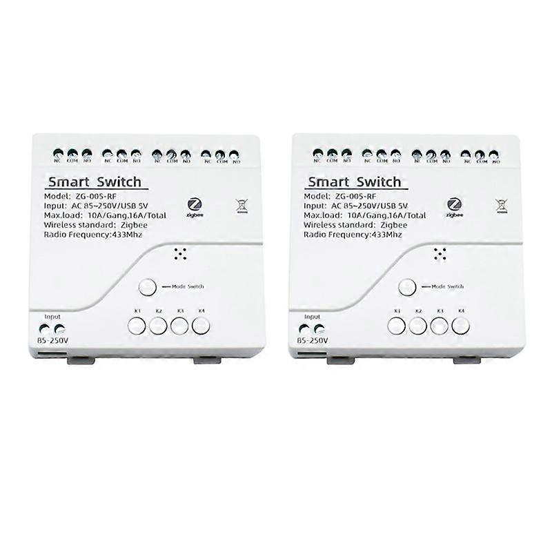 2X 4CH Zigbee Smart Light Switch Module AC 85-250V RF433 Receive 10A Relays Work with Assistant,Tuya