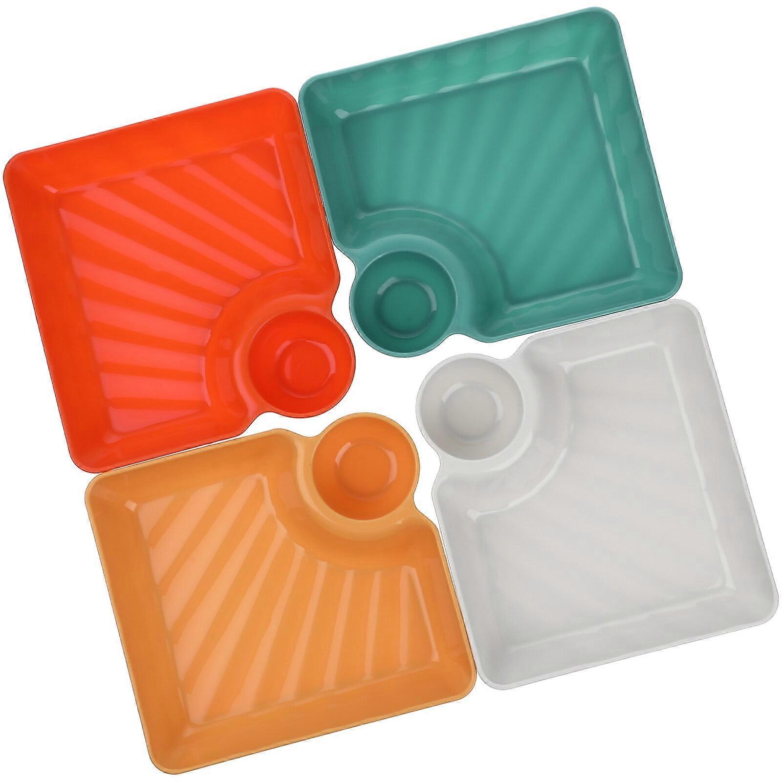 Eease 4 Pcs Dumpling Plates with Dipping Sauce Compartment Simple Square Food Plates Serving Trays