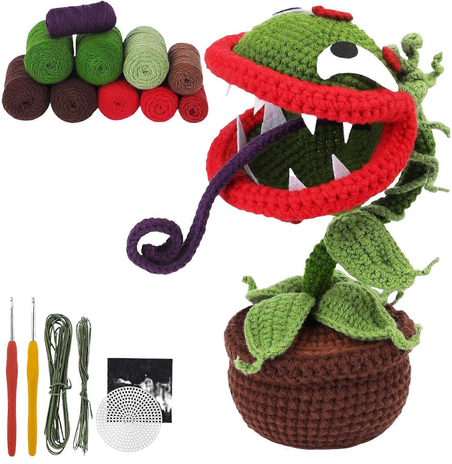 Crochet Kit for Beginners (Adults) - Halloween Piranha & Flower Crochet Starter Kit, Complete Set with Step-by-Step Video Tutorials, Craft Supplies