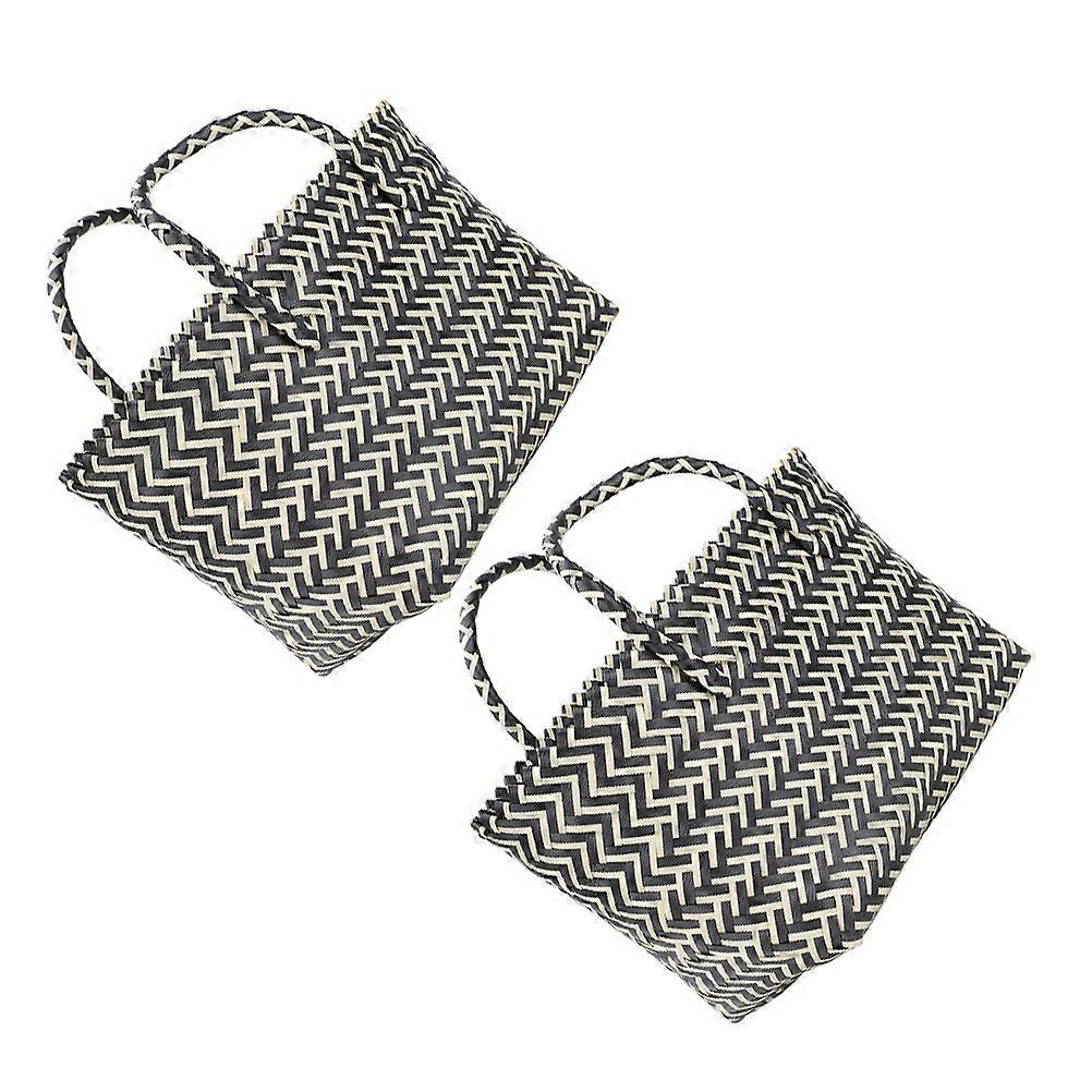Large Capacity Woven Hand Bag 2Pcs For Household Organization Black Rectangular Shape Practical Storage Solution