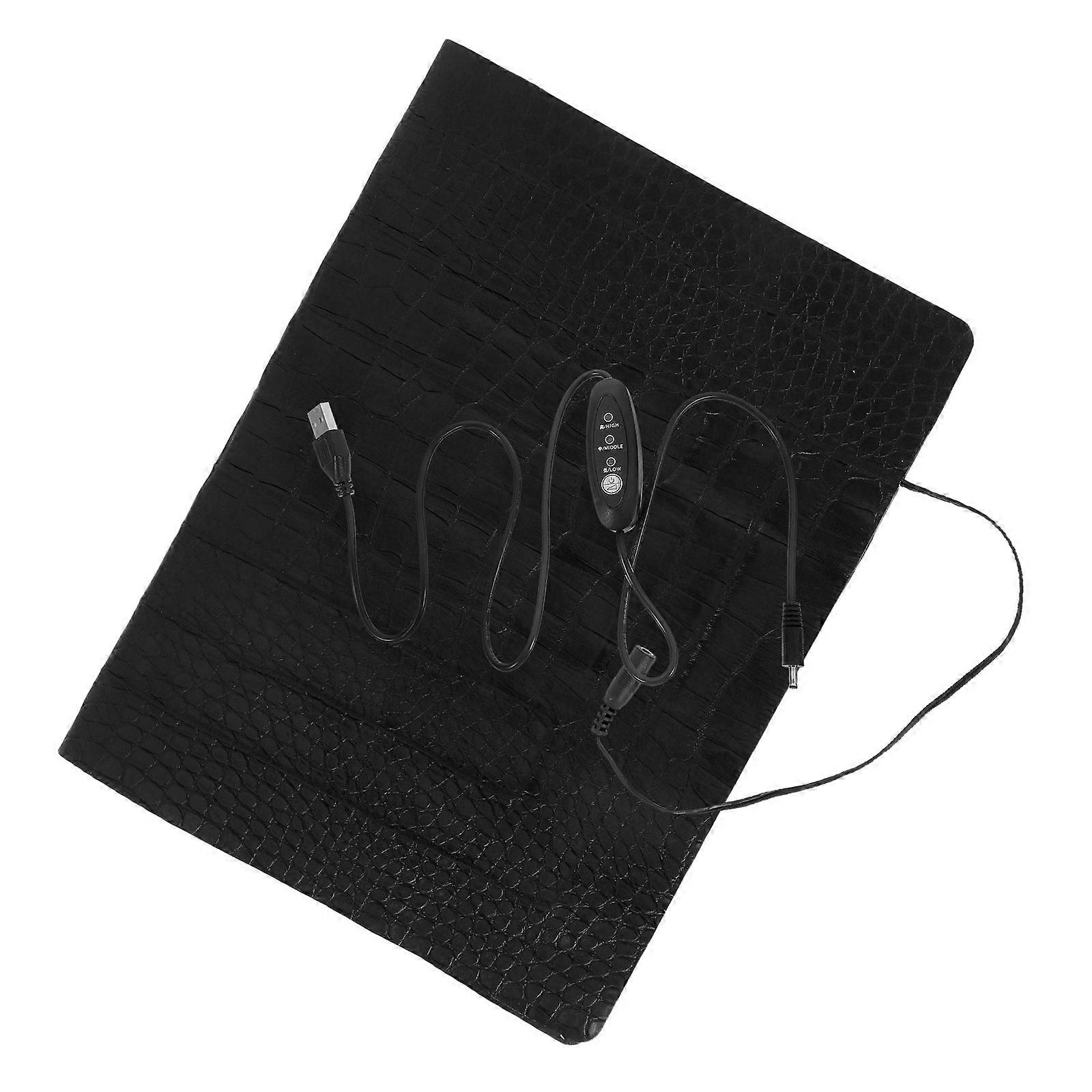 Pet Heated Cushion Rectangular Usb 3 Level Switch Black Color For Pets Cold Weather Temperature Adjustment 1Pcs