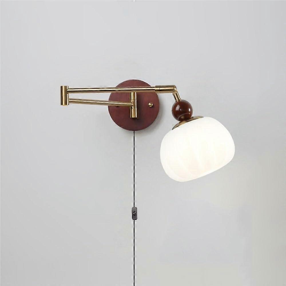 Vintage Swing Arm Wall Sconce Plug In with Pull Chain, Adjustable Mid Century Pumpkin Finish