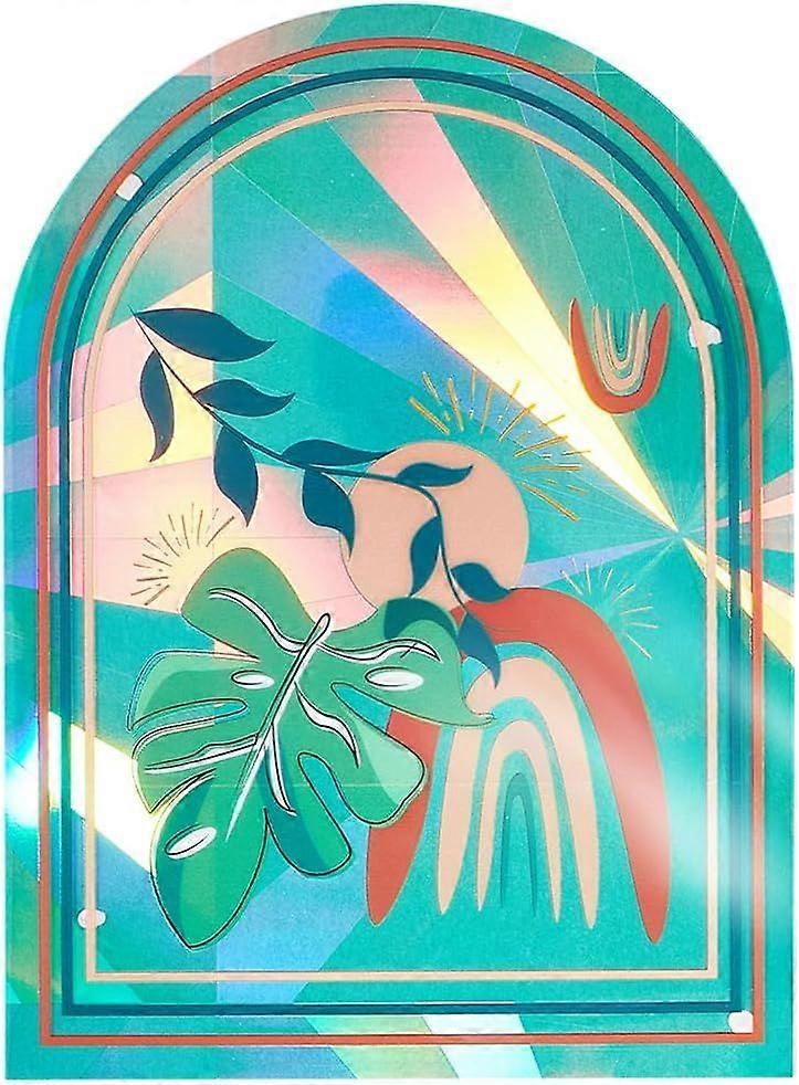 5.3x3.9 Large Arch Shape Window Clings Anti-Collision Static Window Decals Monstera Wicker Leaf Print Suncatcher Stickers Laser Film for Glass Sliding