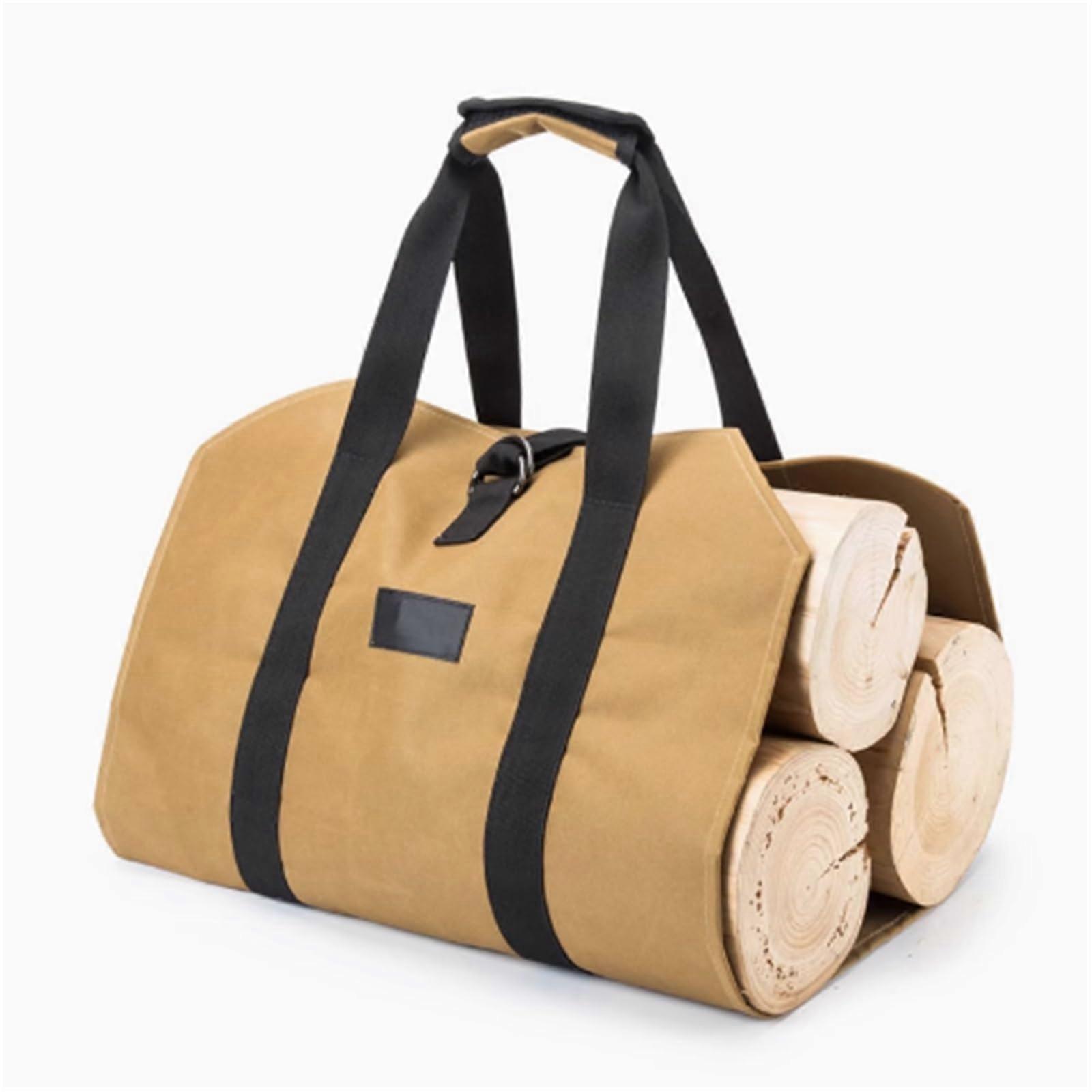 Firewood Carrying Bag 38in Canvas Log Tote with Handles, Large Capacity Waterproof Foldable Storage for Camping Indoor