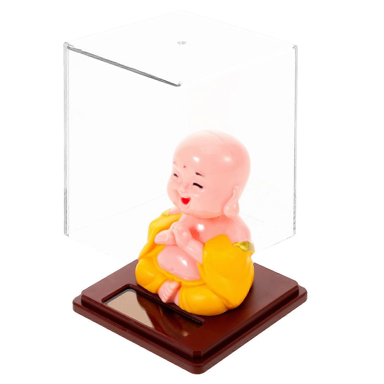 Mini Monk Statue for Car Dashboard Decorative Figurine in Yellow Resin