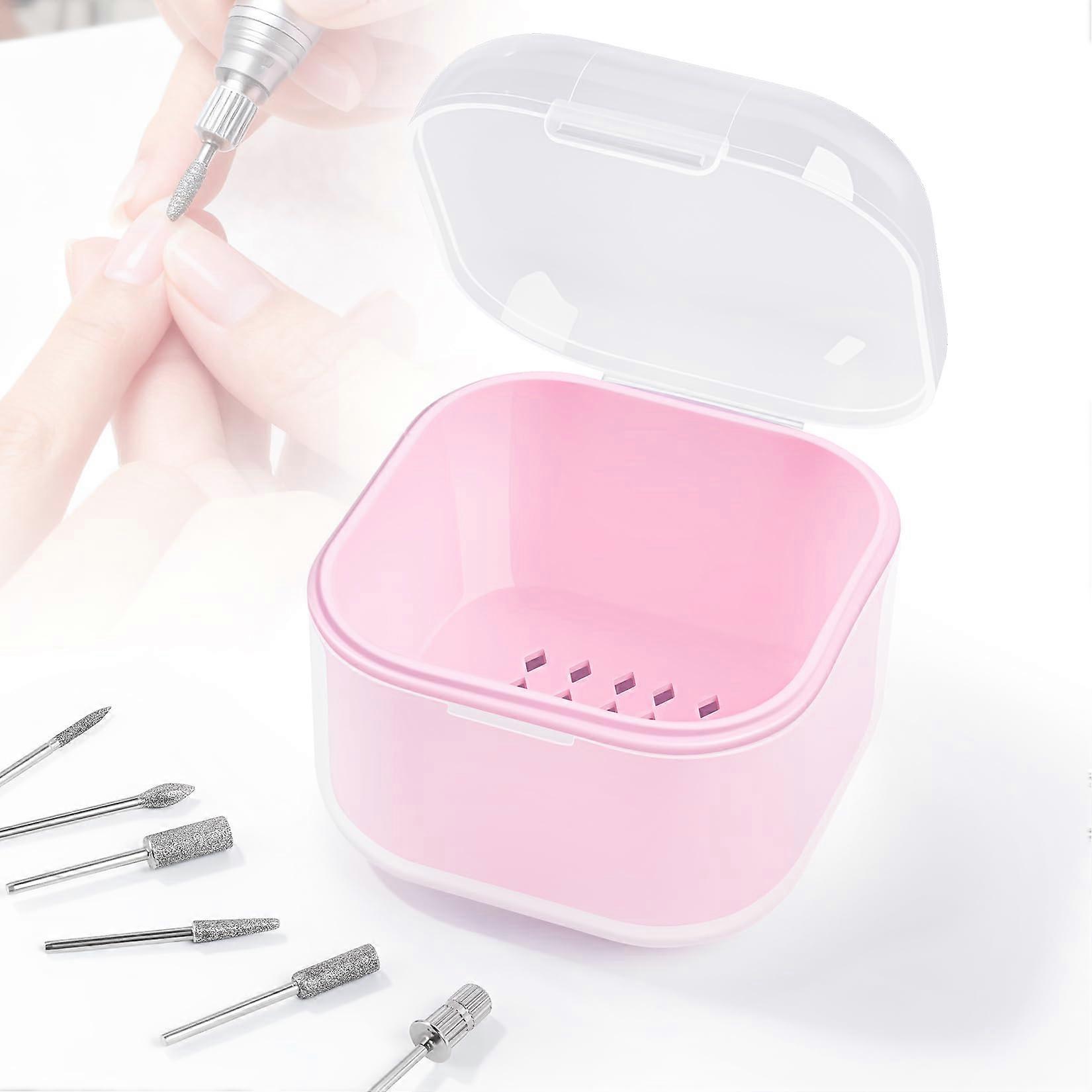 Nail Tool Sterilizer Box with Transparent Lid, Leakproof Soaking Tray for Nail Salon and Home Use (Pink)