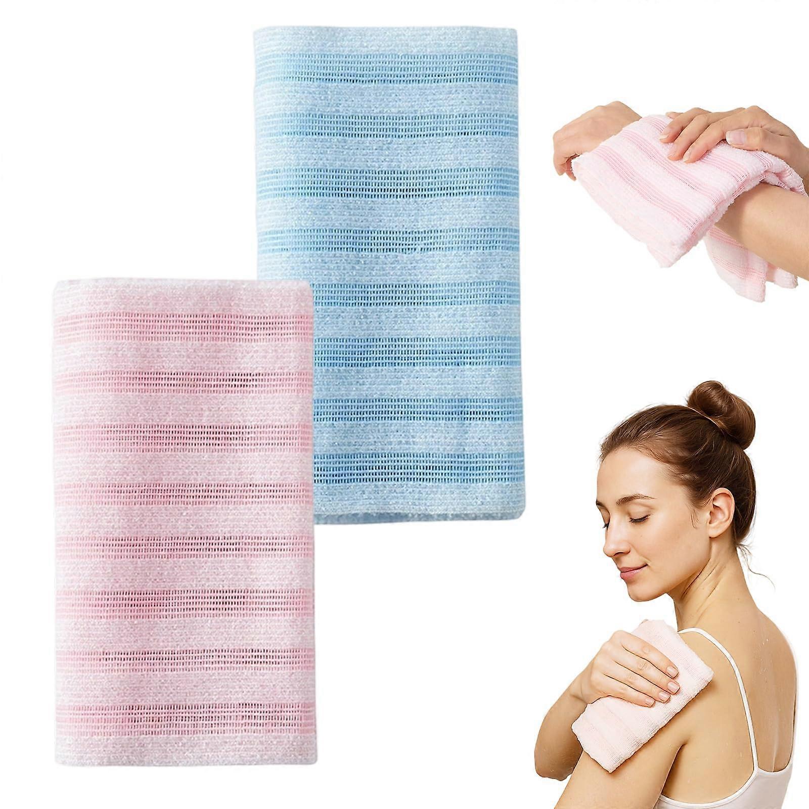 Exfoliating Shower Towel with Dual Texture for Deep Cleansing and Long Back Coverage for Men and Women