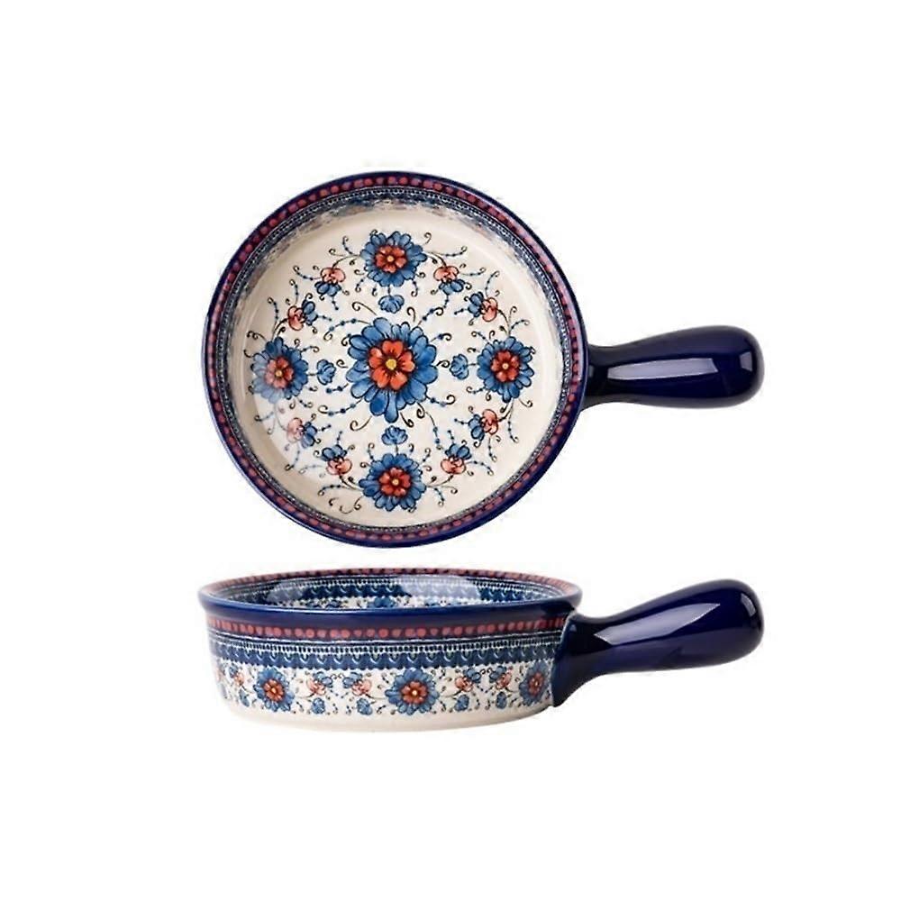 Vintage Ceramic Baking Dish with Single Handle, 600ML Oven and Microwave Safe Roasting Tray