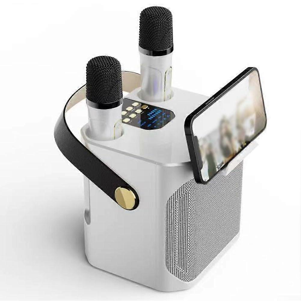 Singer Sound Portable Karaoke Speaker BluetoothCompatible Dual Microphone White V5 3 Chip For Parties