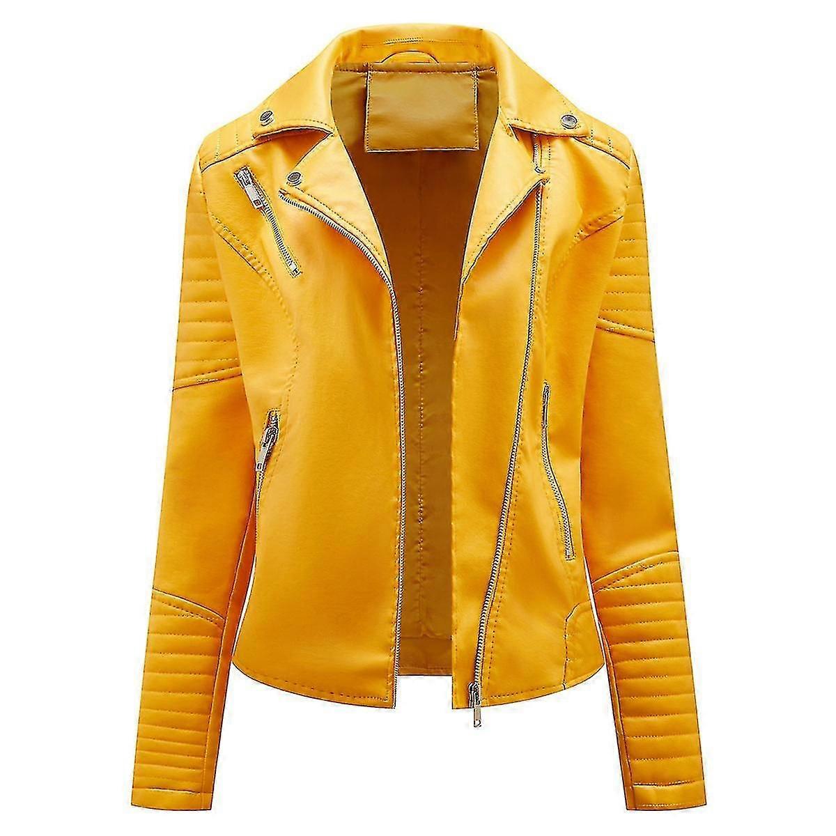 Women's Solid Color Lapel Casual Cropped Slim Leather Jacket