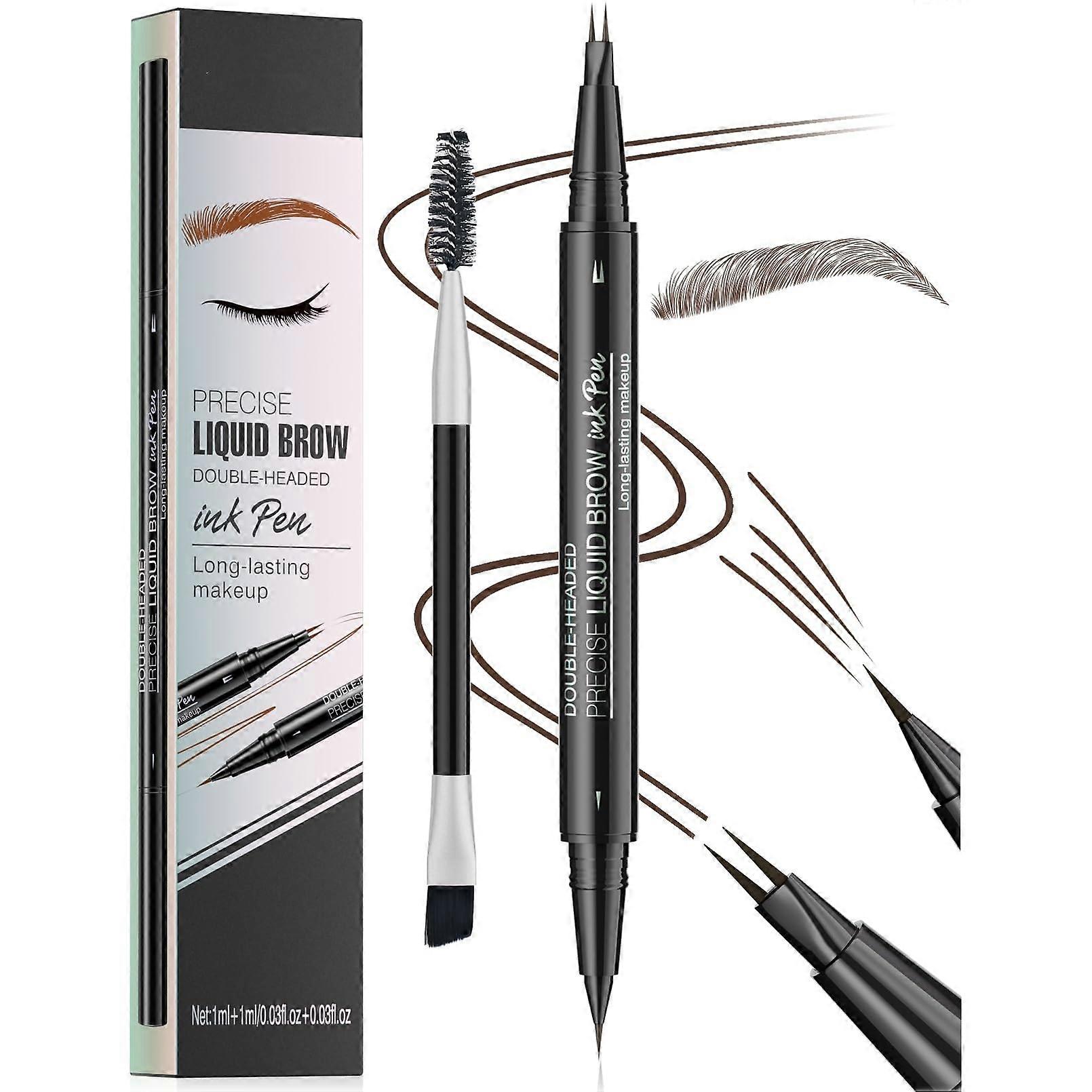 Microblading Eyebrow Pen Dark Brown Waterproof Dual Ended Pencil with Precision Fork Tip and Brush