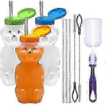 Honey Bear Straw Cup, 3-Pack Squeezable Therapy Drink Container, Spill-Proof Lid