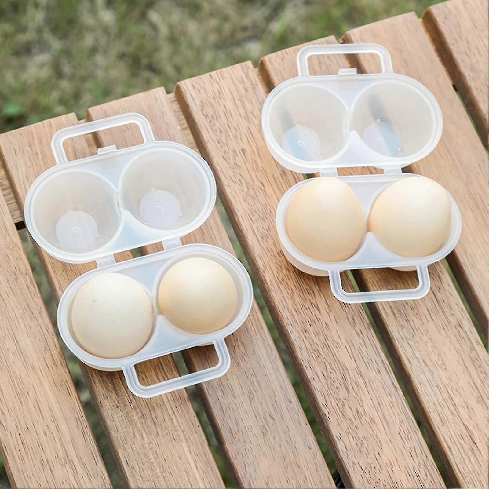 Portable Egg Container with Handle, Shockproof Anti-Drop Plastic Tray, 2 Grids for Daily Use