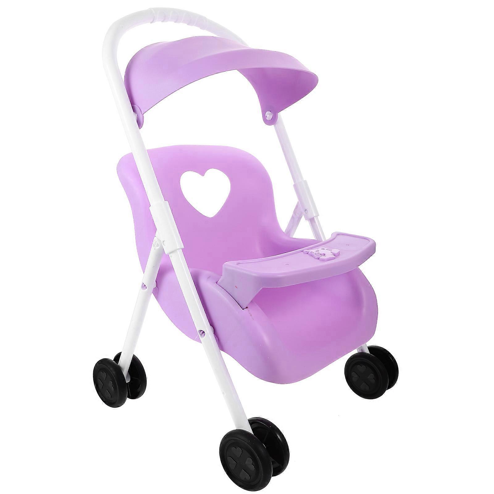 Violet Doll Stroller Hand Push Cart for Playing Plastic Toy Accessory