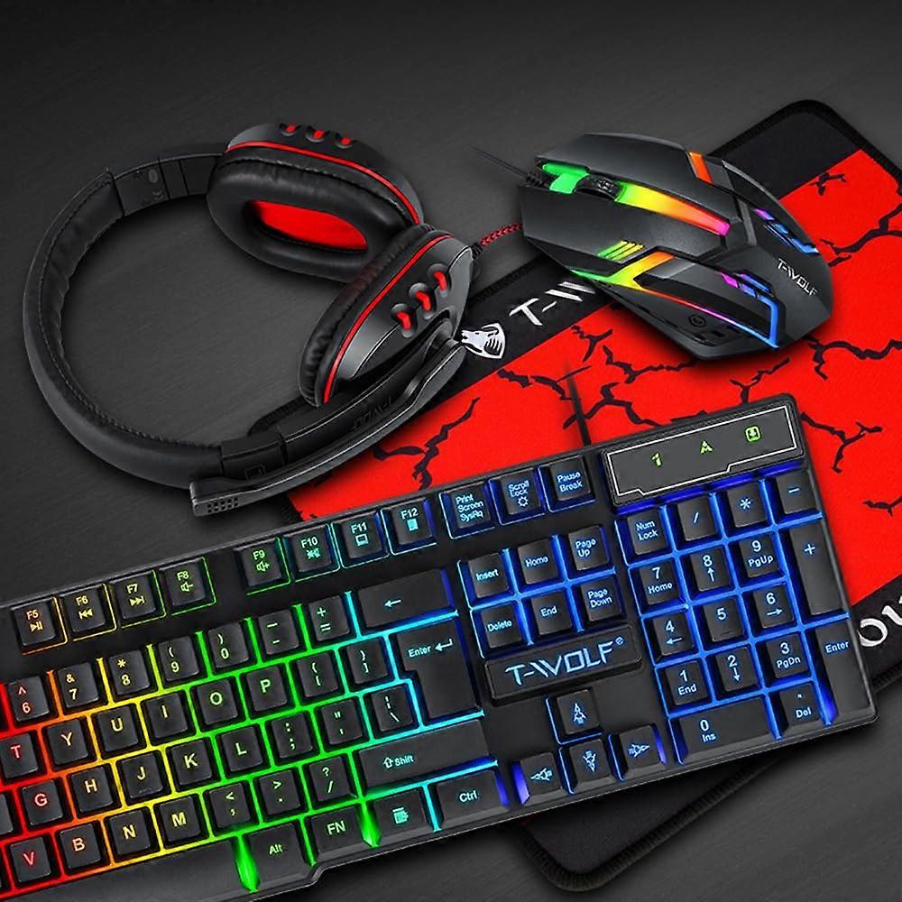 Gaming Keyboard Mouse Headset Set RGB Backlit 104 Keys 4Color Mouse Pad Combo