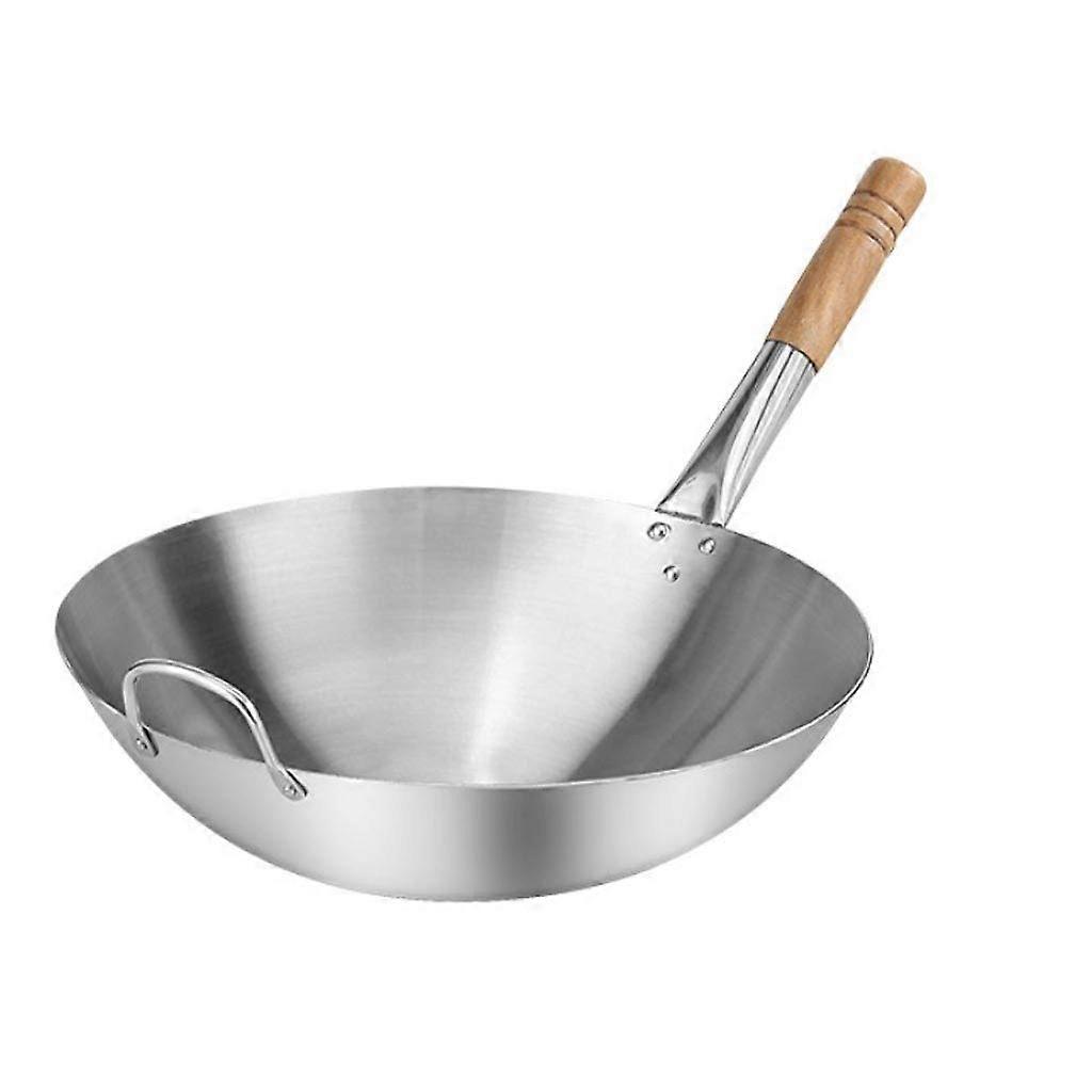 32cm Stainless Steel Chinese Wok with Durable Beech Handle for MultiPurpose Cooking