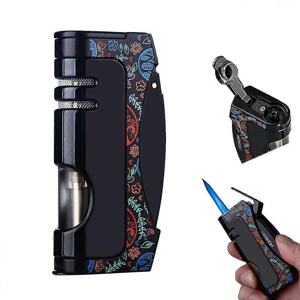 Torch Lighter Windproof Jet Flame Refillable Butane Metal Cigar Lighter with Adjustable Flame Black