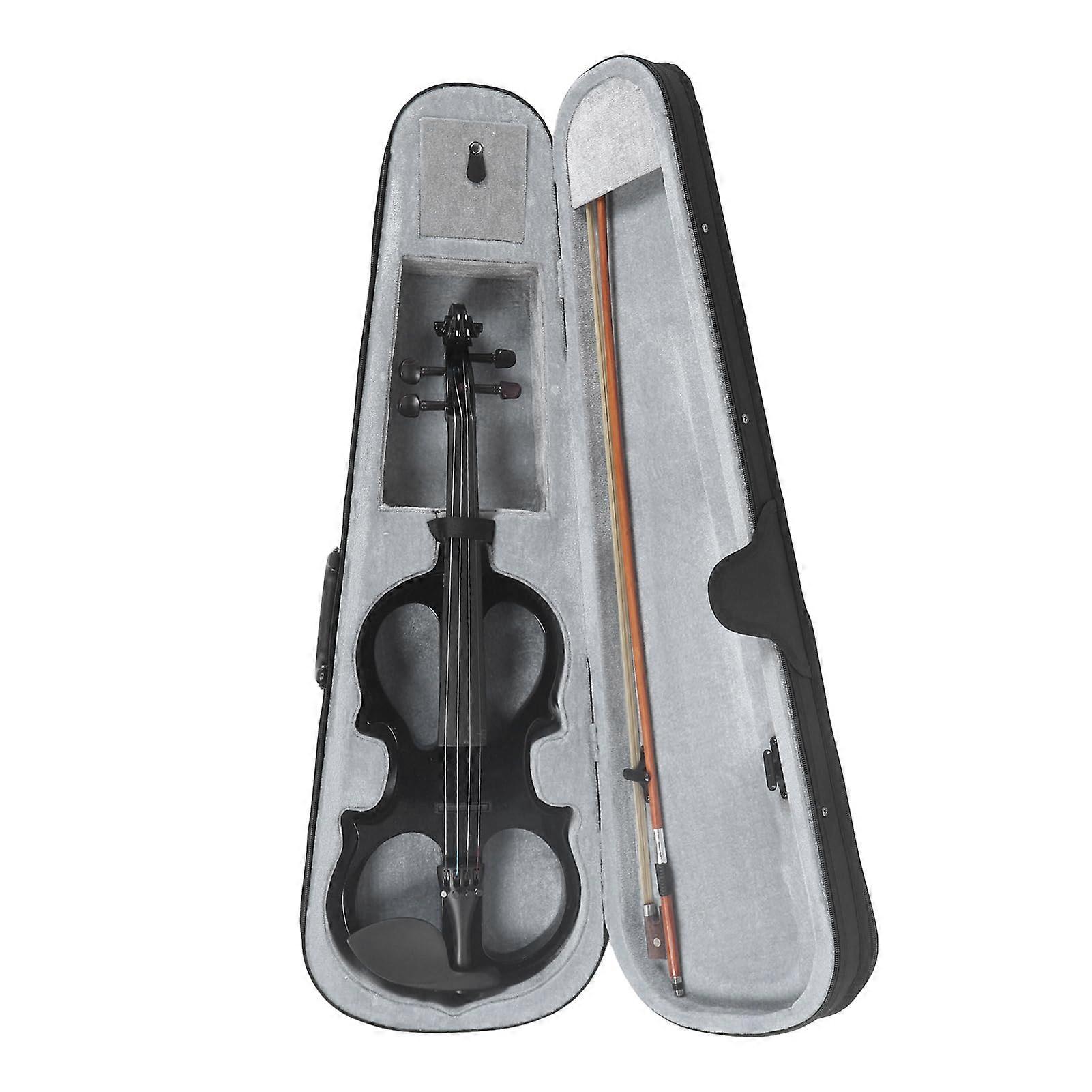 Professional 4/4 Solid Wood Black Metallic Electric Silent Violin Set for Practice and Performance