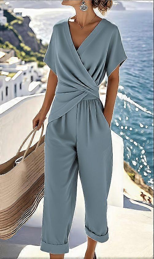 Women's Summer Collection: Fashionable Solid Color Irregular Short-Sleeve Set