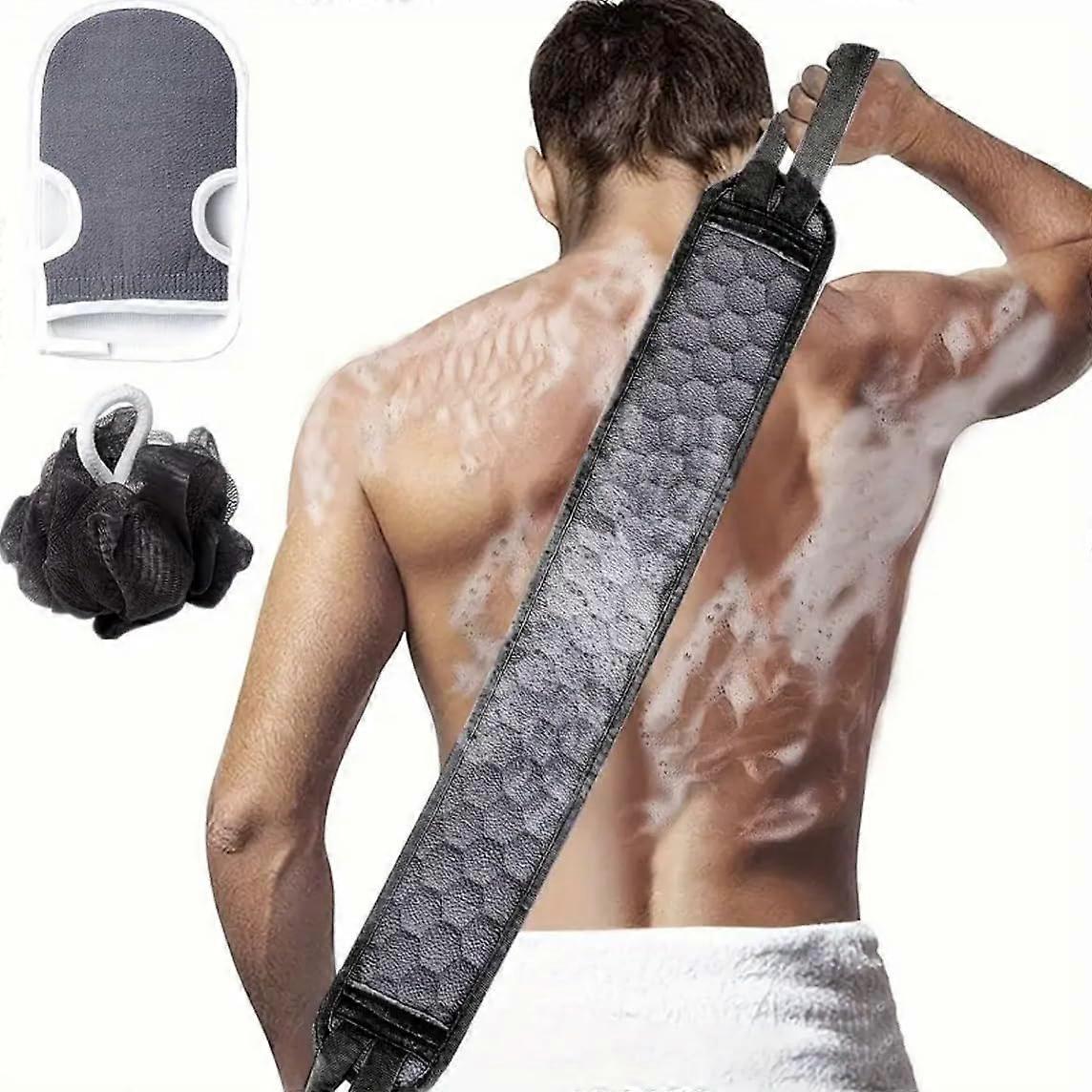 Exfoliating Bath Set with Double Sided Back Scrubber and Glove for Deep Body Cleaning