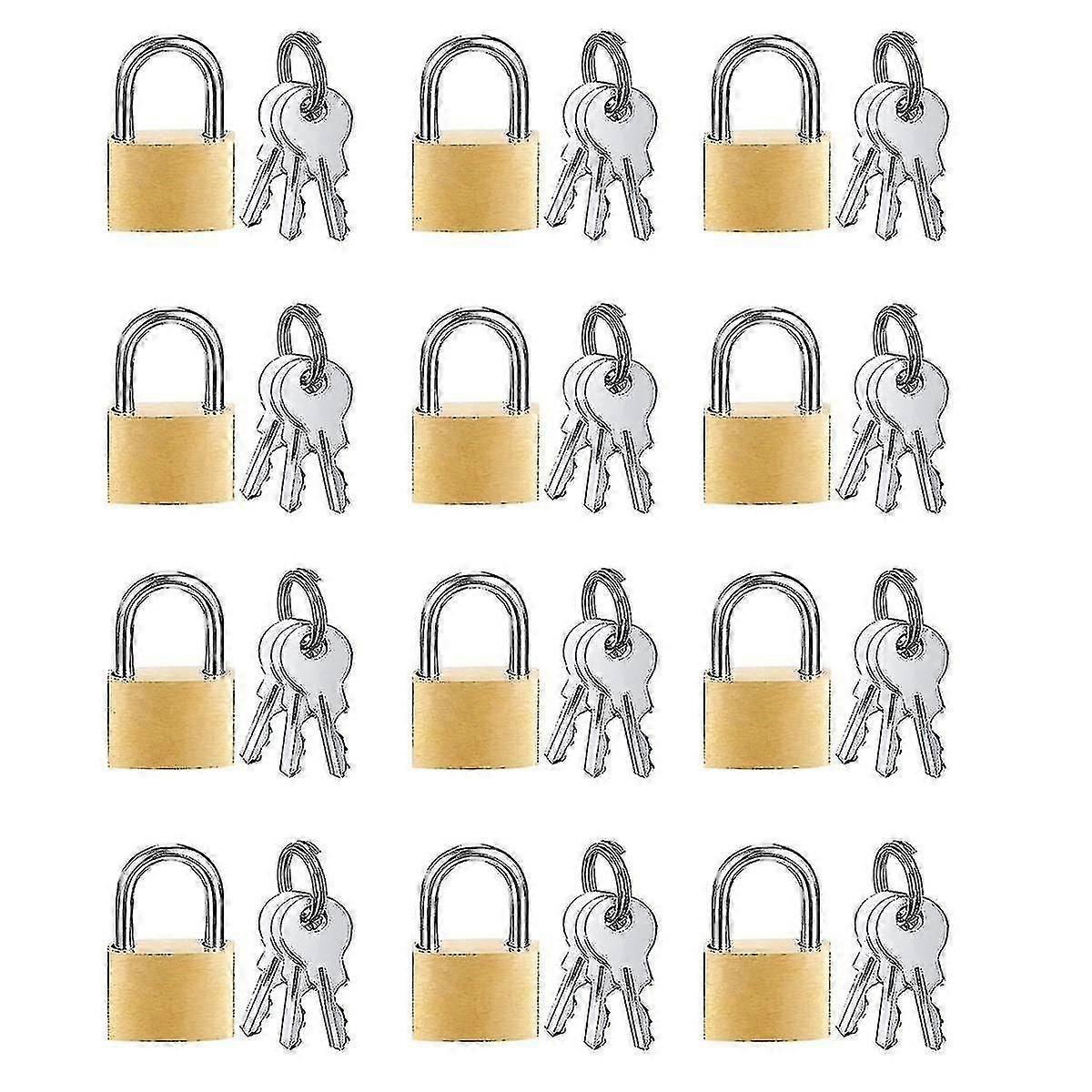 12 Pack Mini Padlock Small Padlock Solid Brass Locks With 3 Key For Luggage Lock,backpack,gym Locke