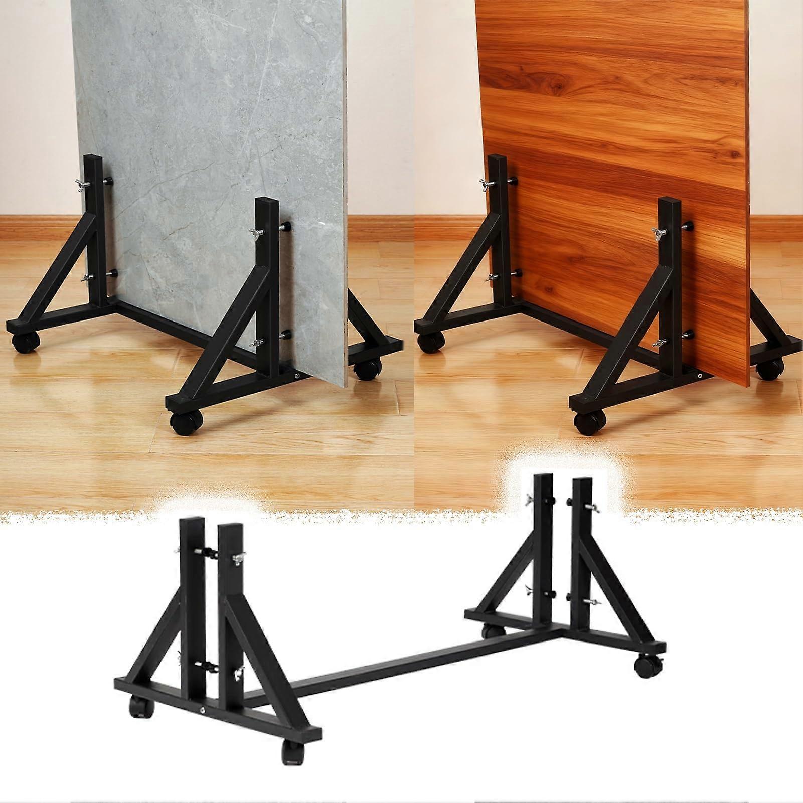 Small Tile Display Rack with Wheels, Adjustable Wood Floor Sample Stand, Space Saving Design