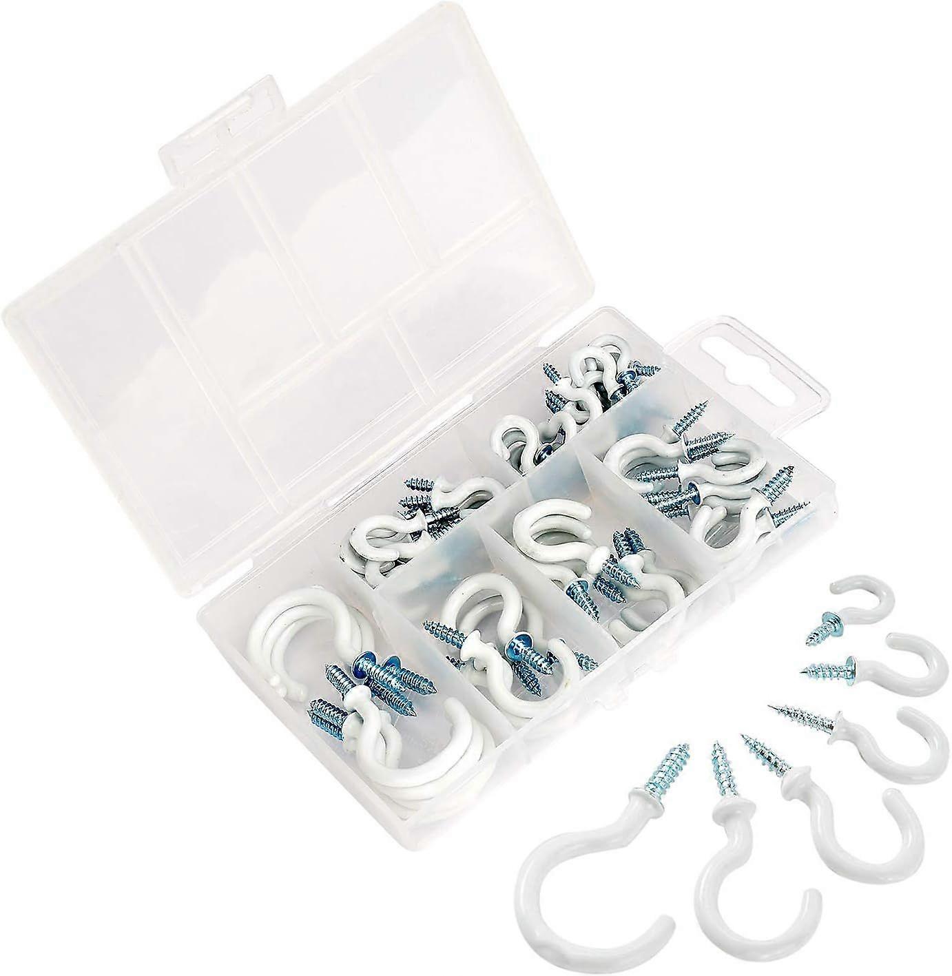 Cup Hook White Plastic Coated Ceiling Screw Hooks Assortment Kit Multi-Purpose