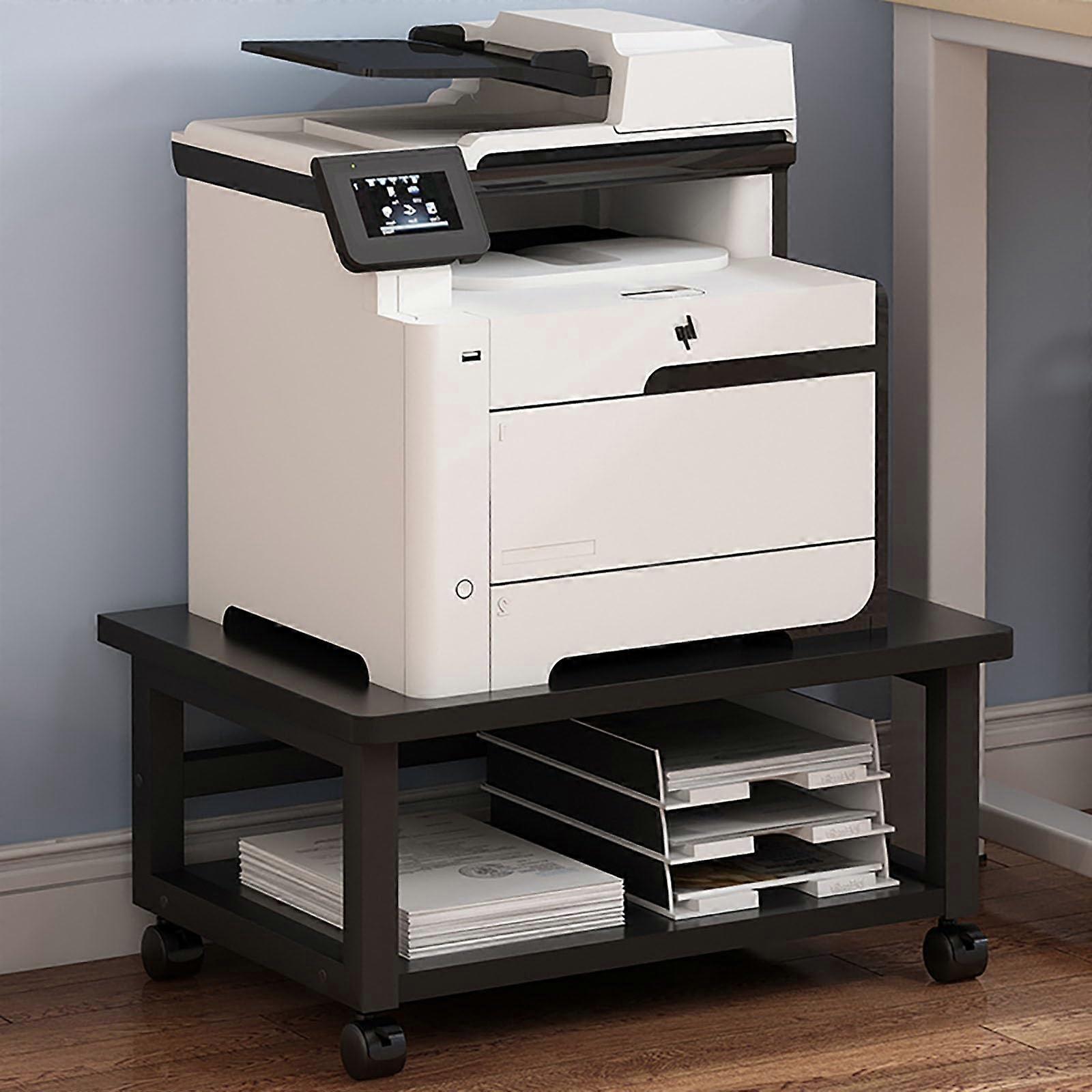 Printer Stand with Wheels, 60cm Wide Black Rolling Printer Cart with Storage and Locking Casters