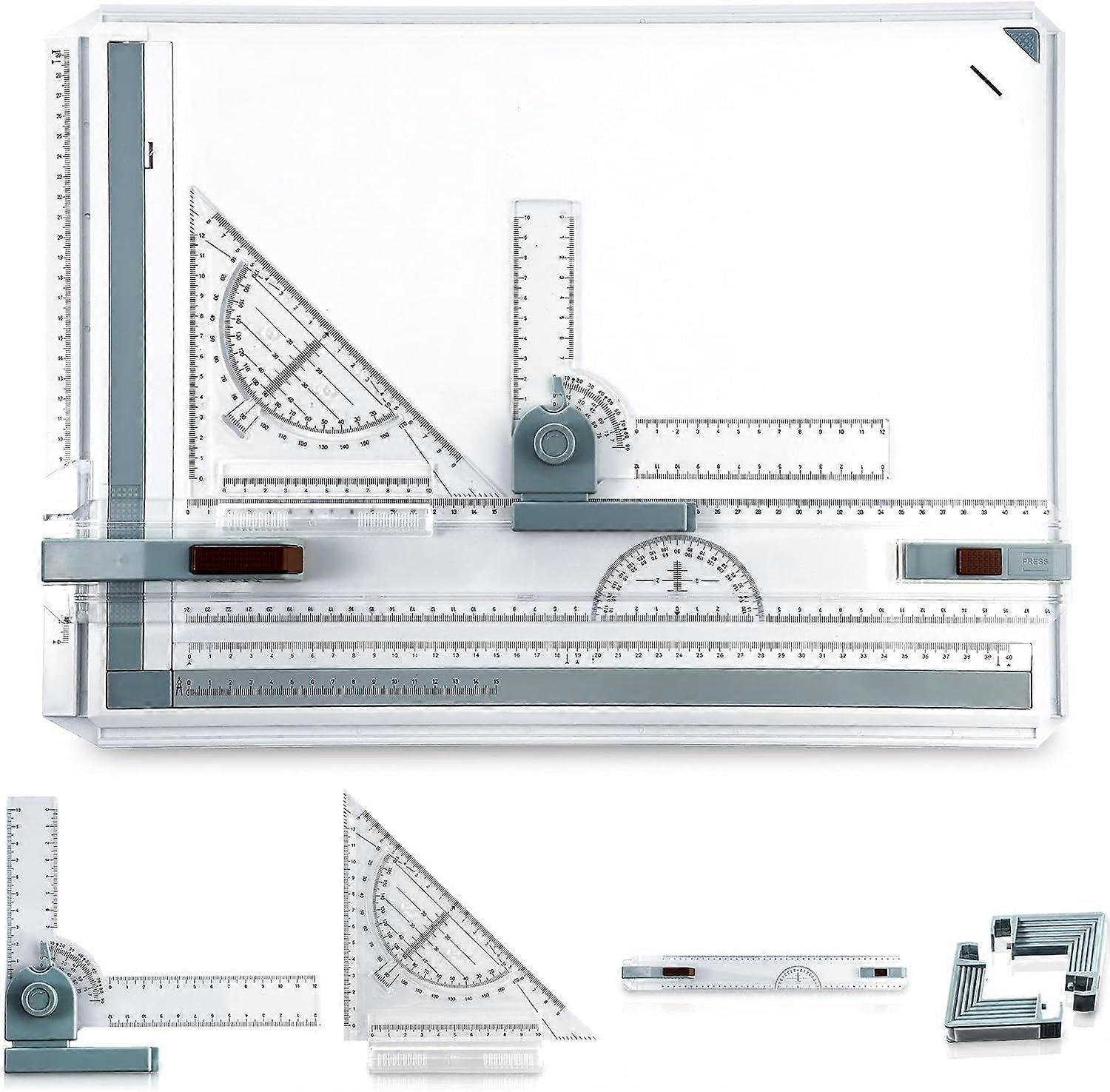 A3 Drawing Board Set, Technical Drawing Table Metric 51*37 Cm, Multi-Function Drawing Board Tool With Parallel Moving Accessories, Adjustable