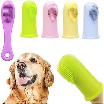 Tandenborstelset voor honden (4 stuks, inclusief oogreinigingstool voor honden met zwarte kin), siliconen tandenborstel met zachte borstelharen, gemakkelijk om tanden te reinigen.