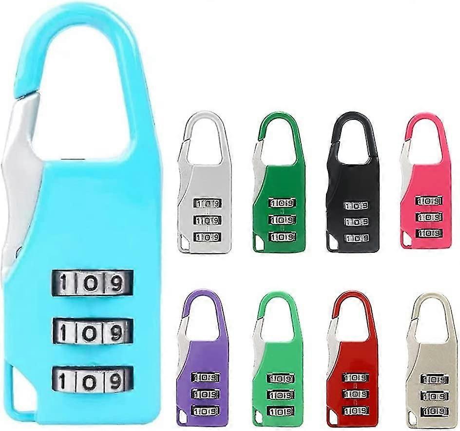 9 Pack Mini 3 Digit Combination Padlock - Resettable - 9 Colors