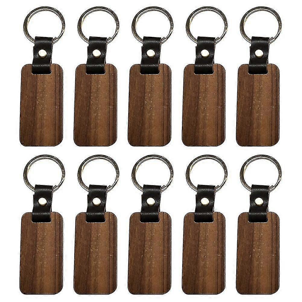 10pcs Wooden Keychain Rectangular Collectible Key Ring Car Bag