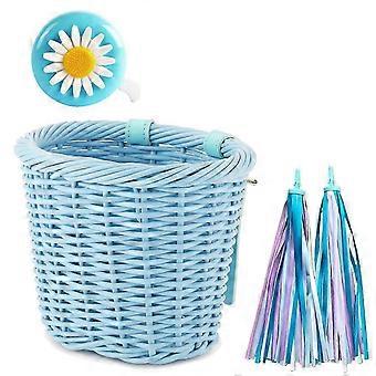 1Set Rattan Wicker Fahrrad Korb Fahrrad Lenker Zubehör Blau