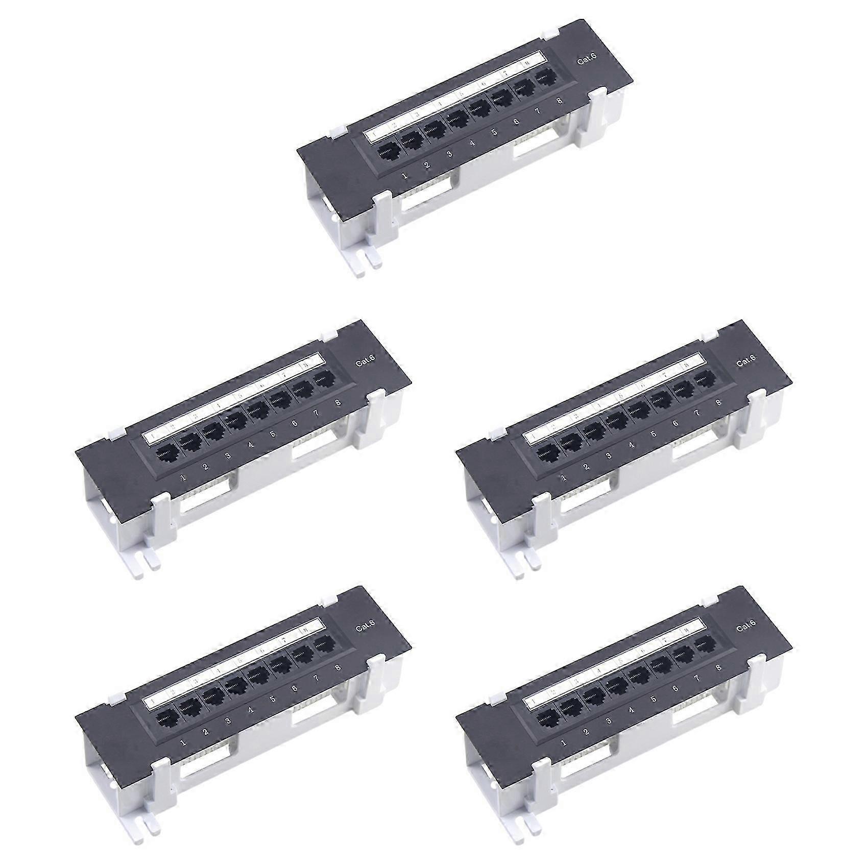 5X 8 Port Patch Panel for Cat. 6 Versatile Data Center Plastic Wall Mount for Computer Home