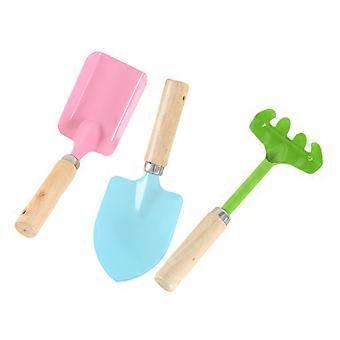 Kids Gardening Tools with Wooden Handles, Durable Metal Trowel Rake Shovel Set for Outdoor Play