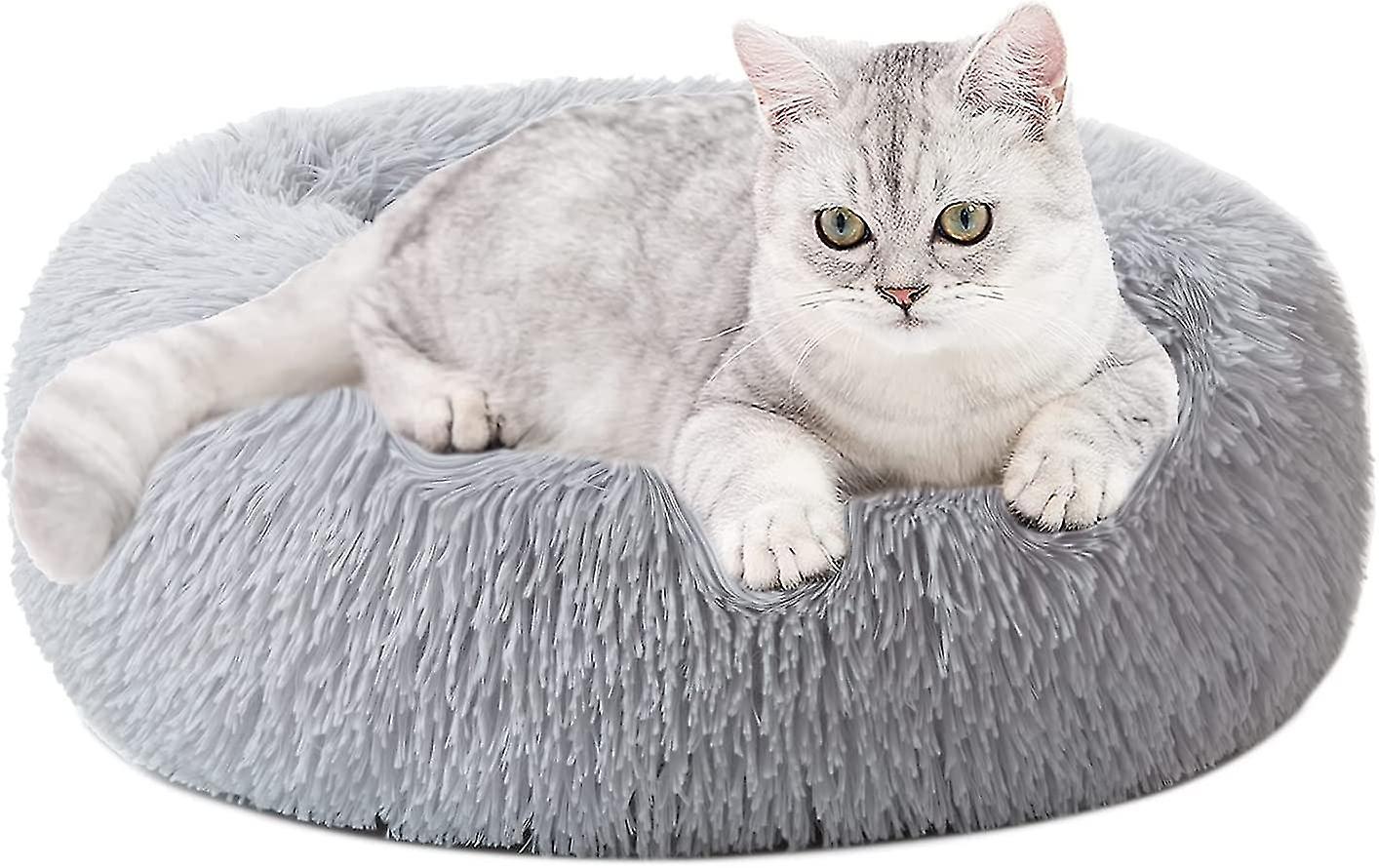 Round Plush Basket Dog Cushion Cat Basket Donut Washable Cat Bed Cushion (40cm,)