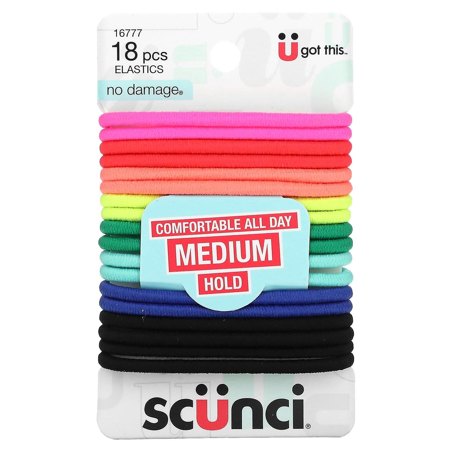 Scunci, No Damage Elastics, Comfortable All Day, Medium Hold, Assorted Colors, 18 Pieces
