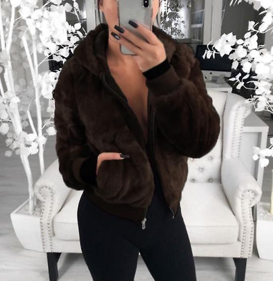 Autumn And Winter Hot Selling Women's Clothing, Women's Solid Color Hooded Plush Jacket, Fashion Cropped Warm Plush Top, Women's Outdoor Zipper Cardig