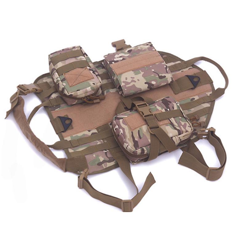 Dog Harness Molle Vest Adjustable Outdoor Training Harness with Detachable Pouches