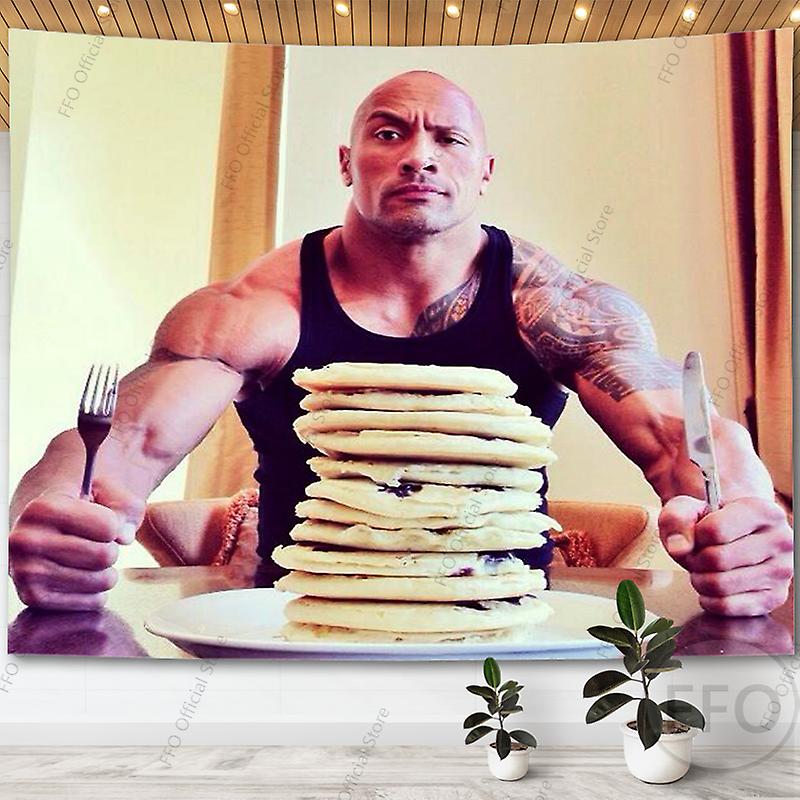 DUqi The Rock Johnson Eating Blueberry Pancakes Wall Hanging Tapestry Kawaii Room Decor Meme Tapestr