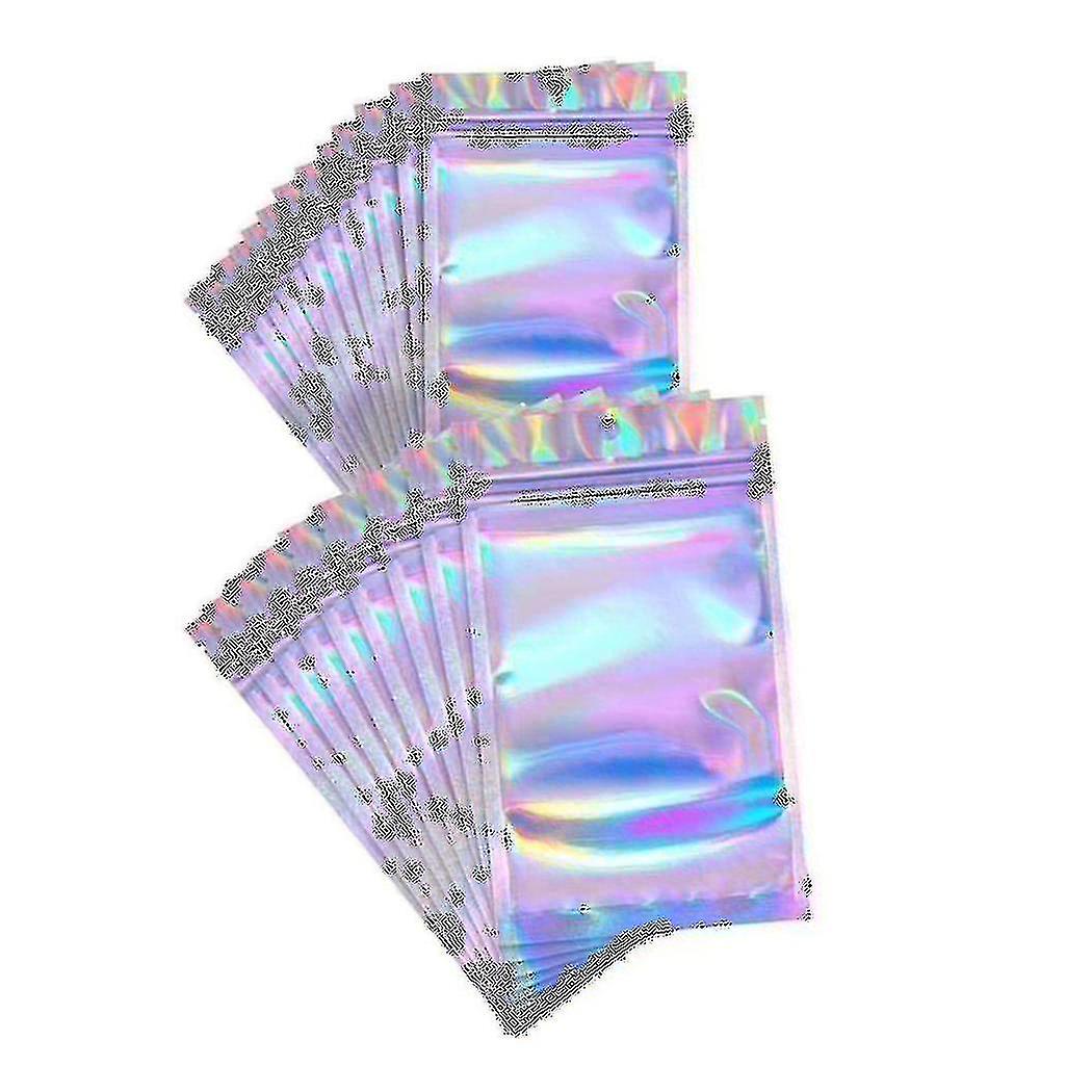 100 stk Holografiske poser Resealable forseglede poser For Party Favor Food Storage (holografisk farge, 4x6