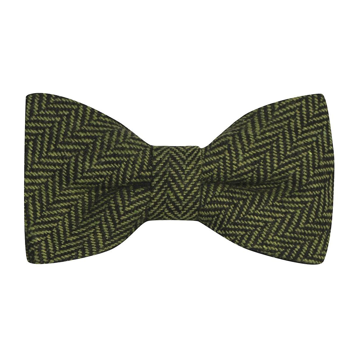 Pickle Green &amp; Black Herringbone Bow Tie